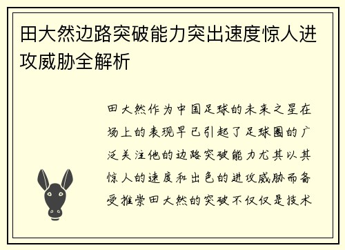 田大然边路突破能力突出速度惊人进攻威胁全解析 田大然边路突破能力突出速度惊人进攻威胁全解析