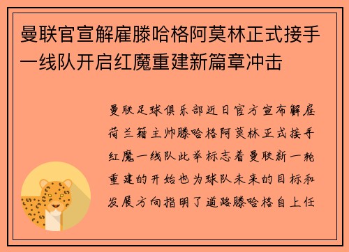 曼联官宣解雇滕哈格阿莫林正式接手一线队开启红魔重建新篇章冲击